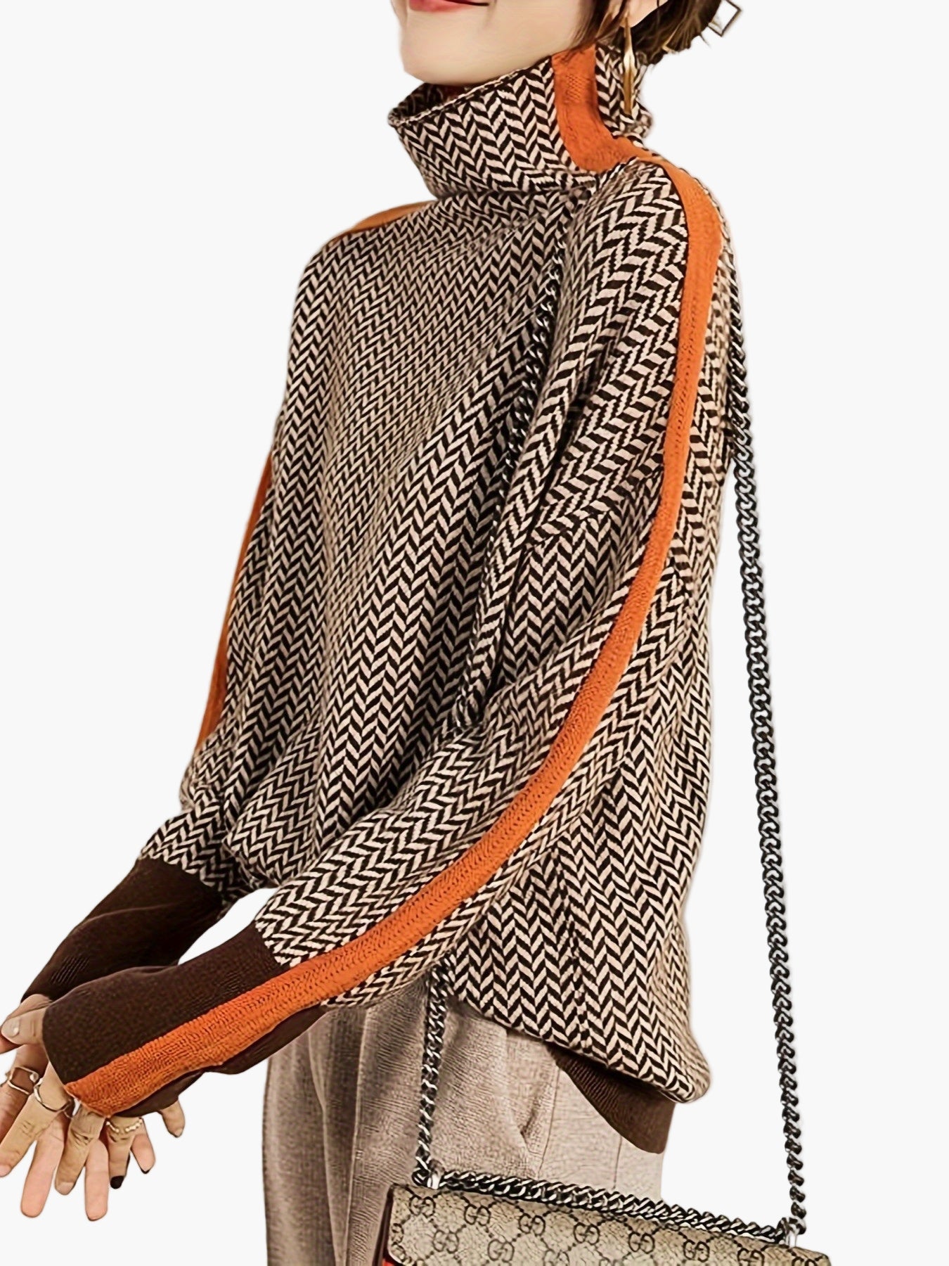 Damen Pullover Elegant mit Muster und Stehkragen – Herbst/Winter Freizeitmode