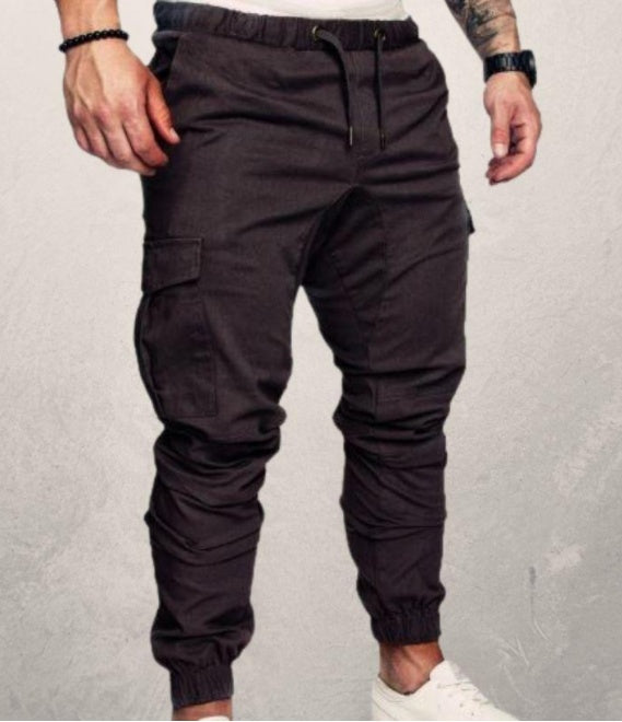 Herren Slim Fit Cargo Jogginghose – Rote Streetwear mit Kordelzug und Cargotaschen