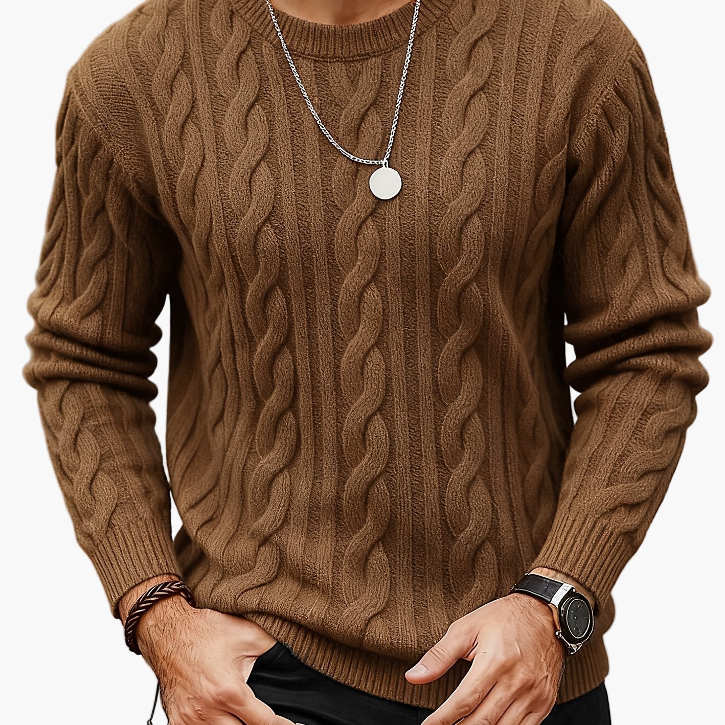 Herren Strickpullover mit Zopfmuster – Modischer Freizeitpullover für Herbst und Winter