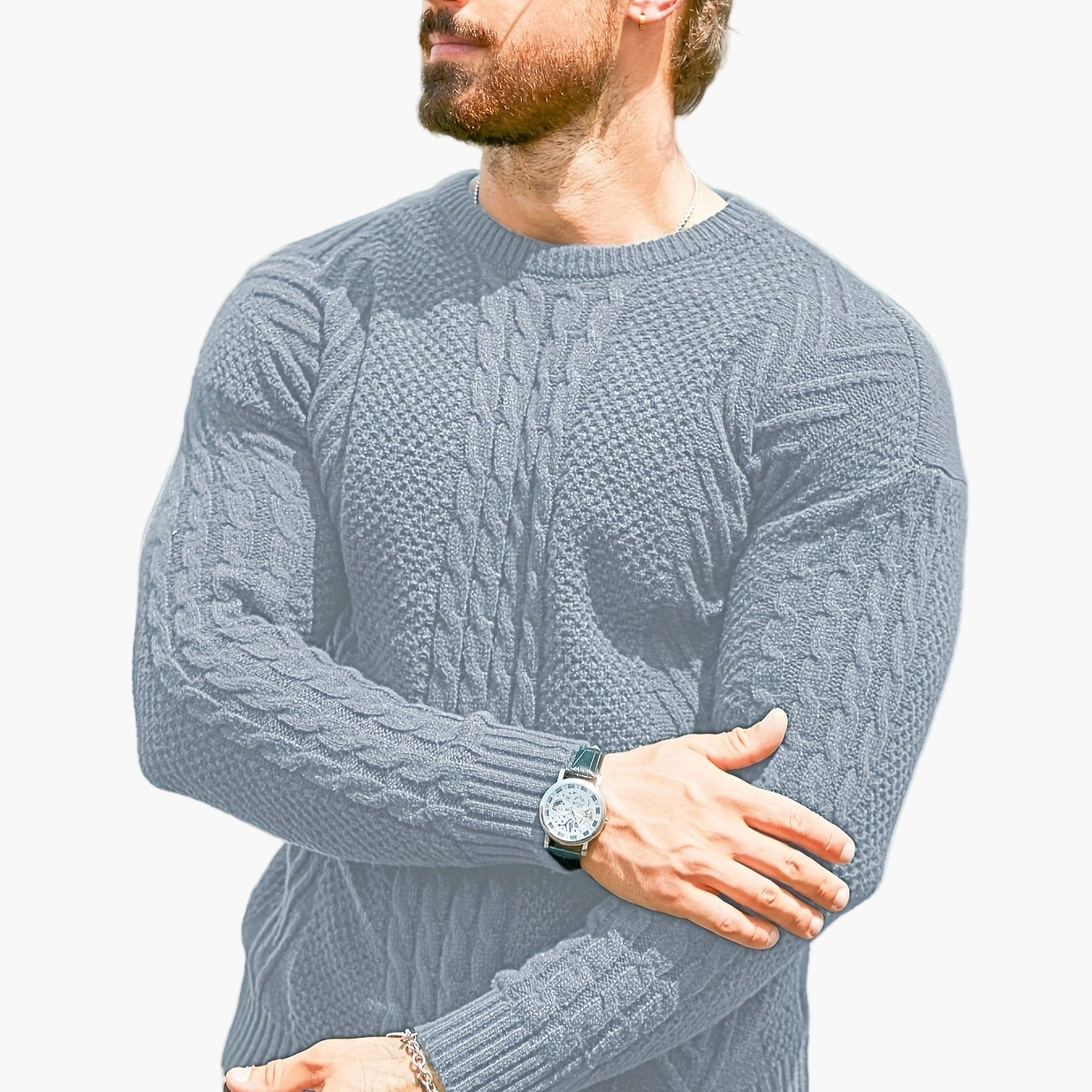 Herren Strickpullover im Casual Look für Herbst und Winter – Modischer Grobstrick Pullover mit Rundhalsausschnitt