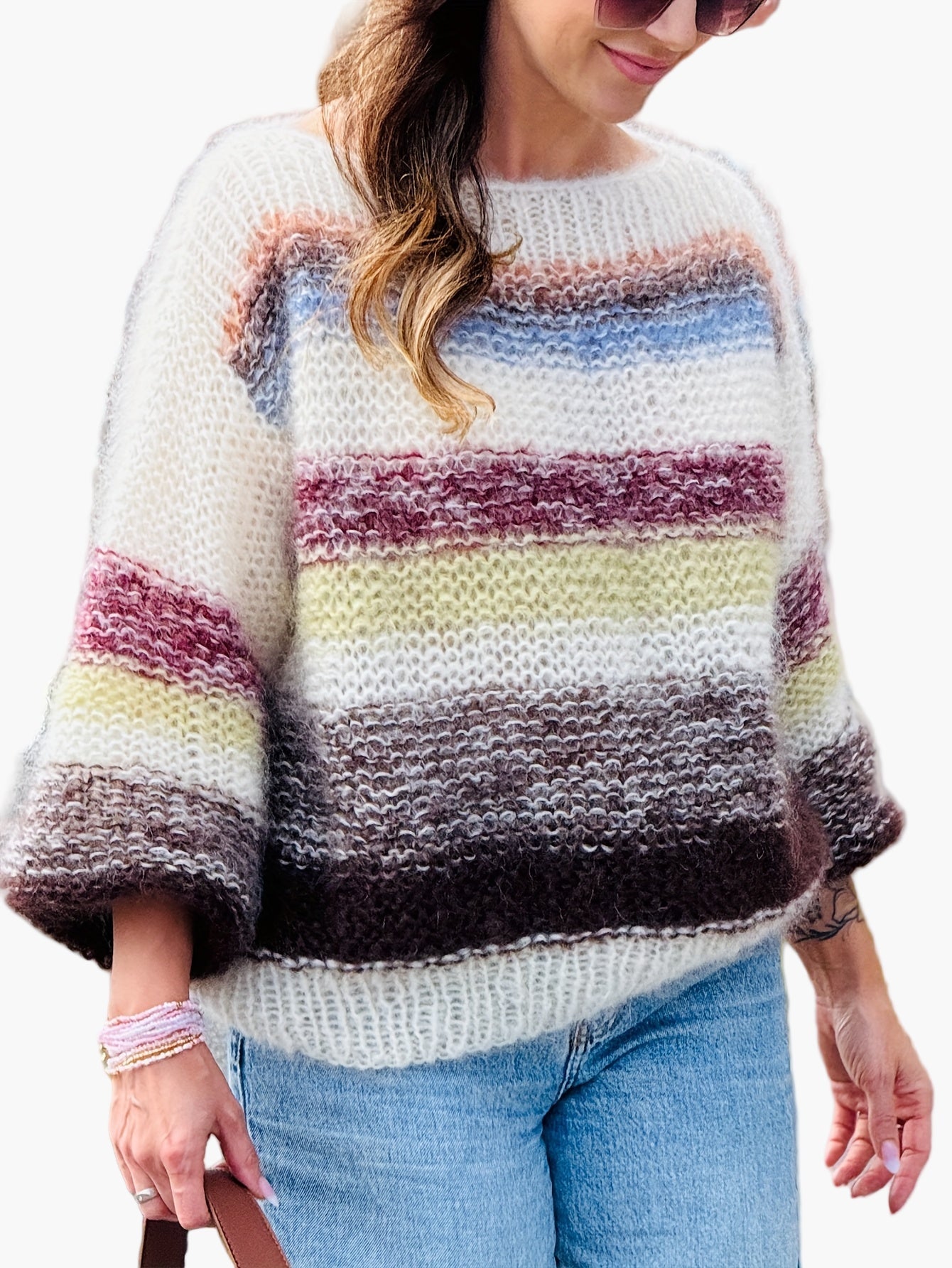 Damen Strickpullover im Streifen-Design – Eleganter, lockerer Style für Herbst und Winter