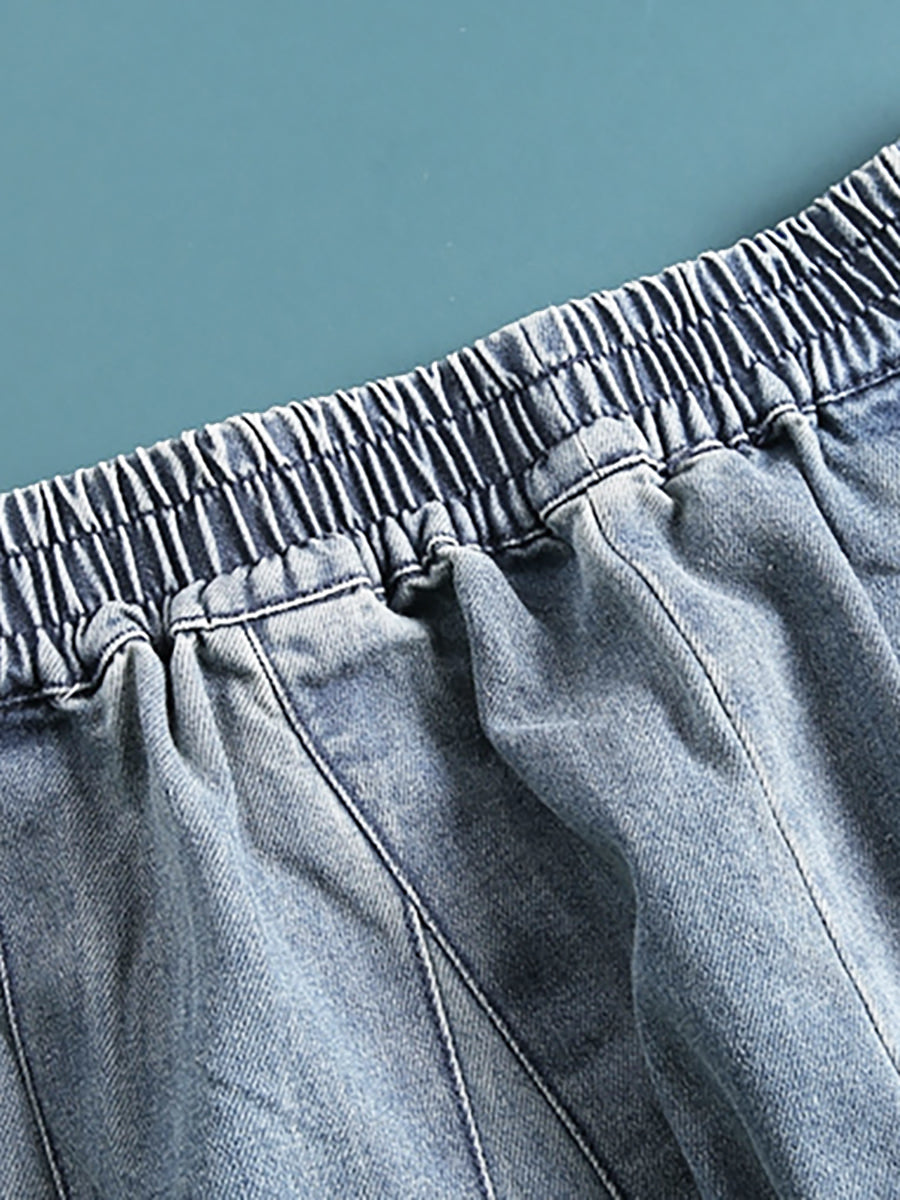 Jean baggy large femme streetwear casual avec taille élastique – Mode décontractée pour le quotidien et les loisirs