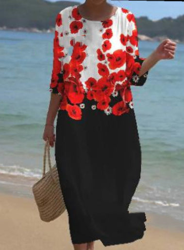 Ann – Sukienka z nadrukiem kwiatowym i okrągłym dekoltem