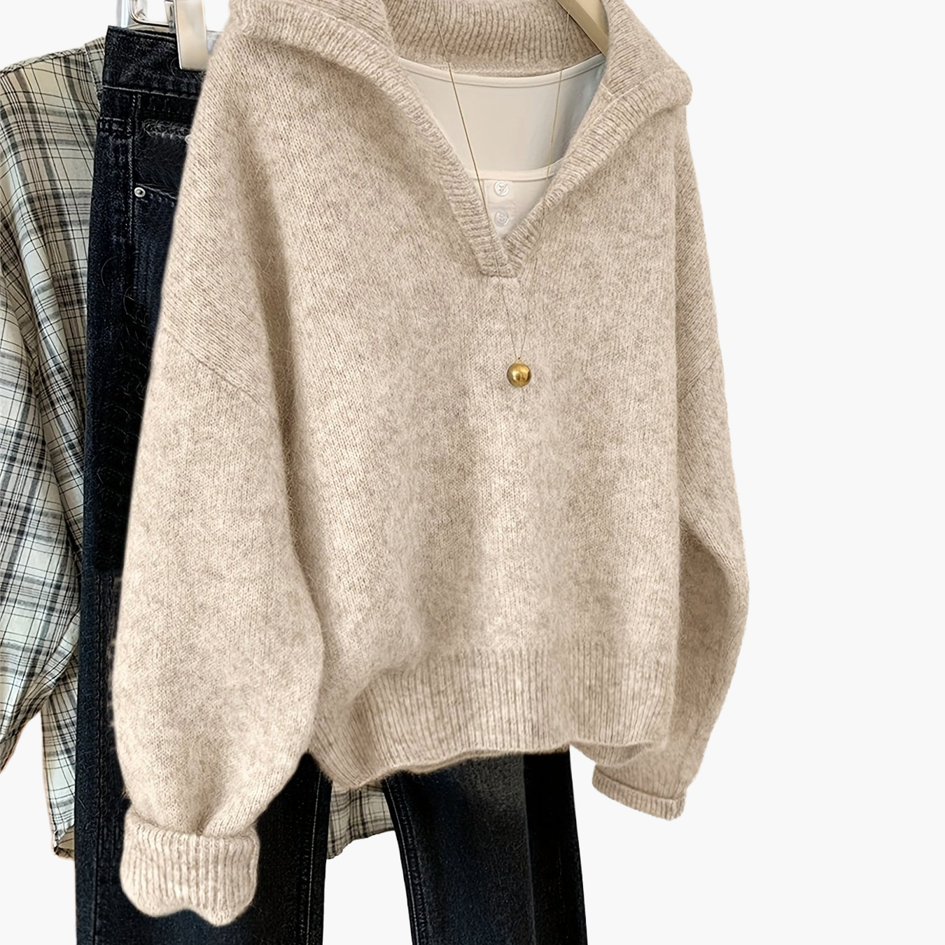 Damen Vintage Pullover mit V-Ausschnitt – Lässiger Herbst/Winter Strickpullover