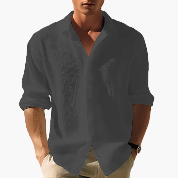 Camicia da uomo a manica lunga per il tempo libero con colletto revers – Camicia estiva moderna per tutti i giorni e vacanze