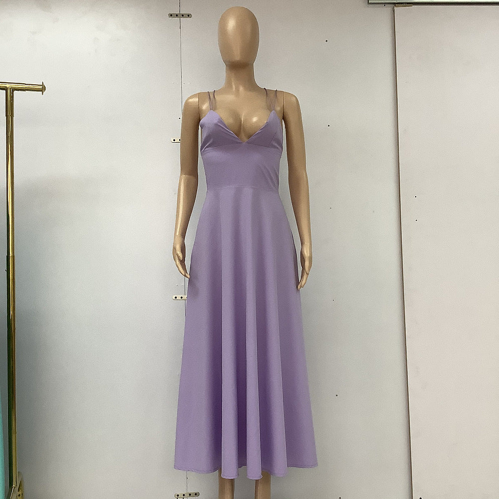 Amy – Sexy V-Ausschnitt Trägerkleid Sommermode A-Linien lange Kleider für Frauen