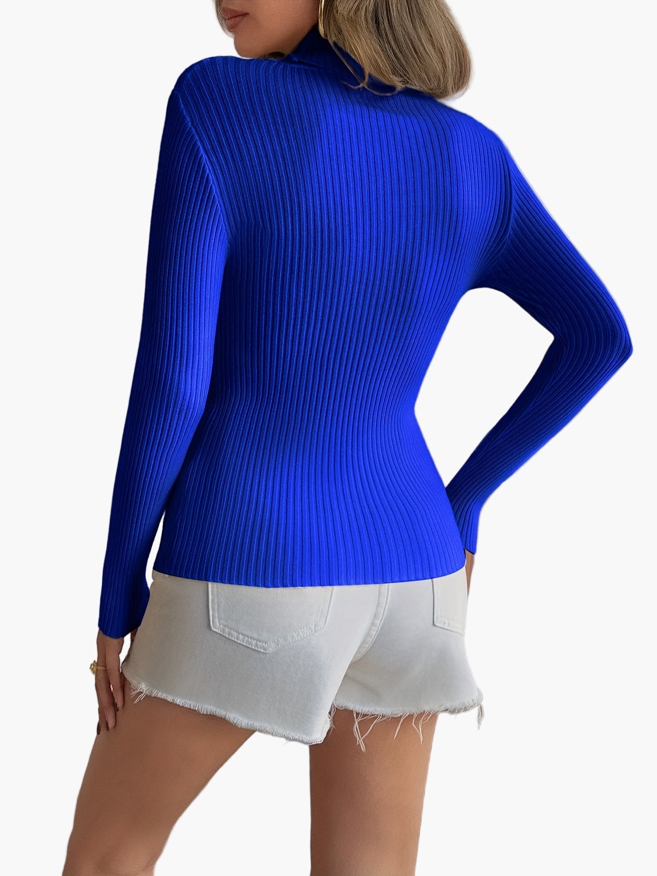 Damen Rollkragenpullover Elegant Figurbetont Gerippt Langarm für Alltag und Büro