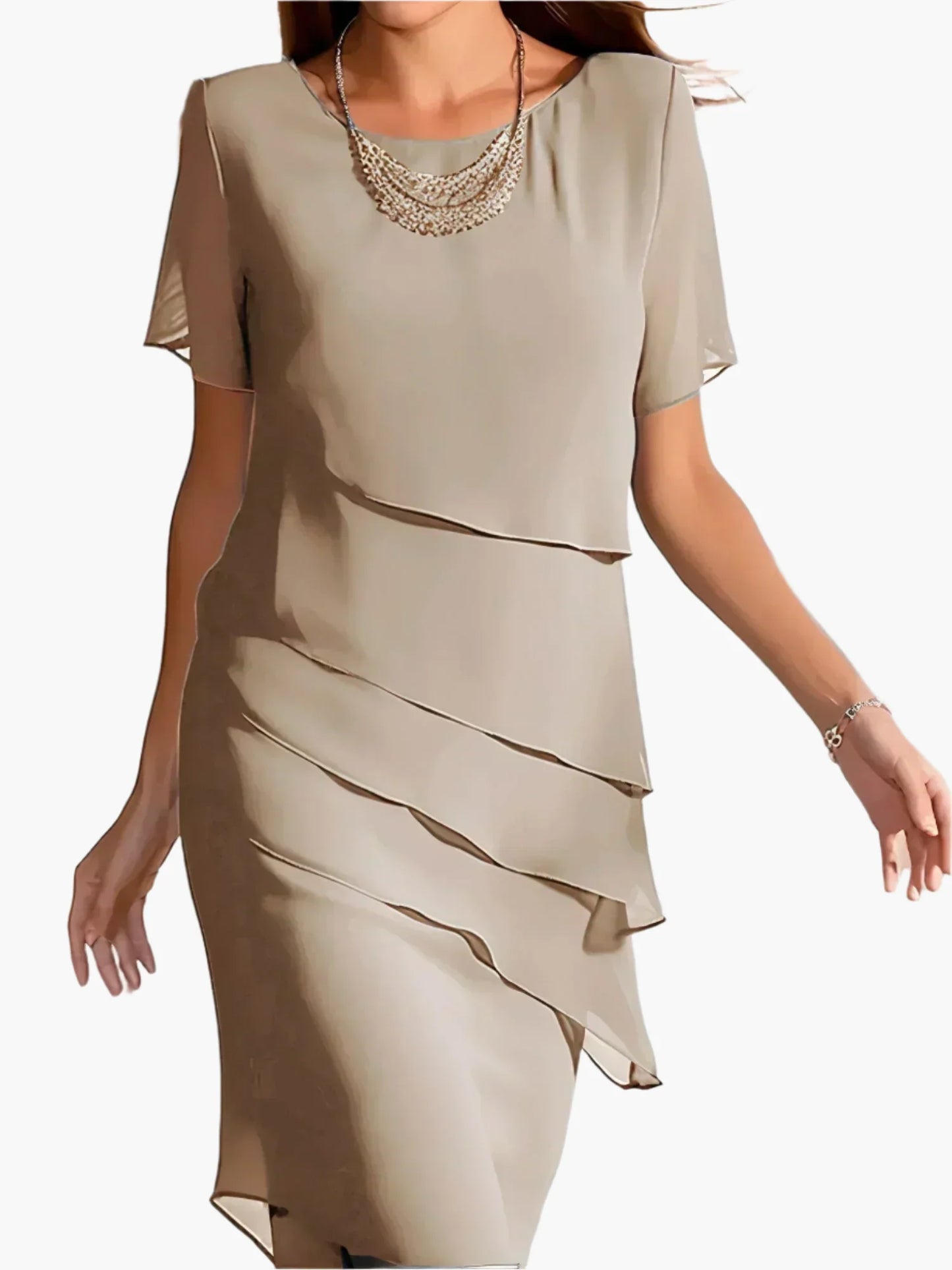 Damska elegancka sukienka z szyfonu z falbanami – Uroczysta i do biura