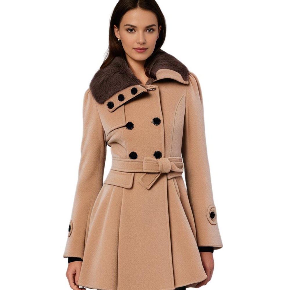 Cappotto invernale da donna con collo in ecopelliccia – Trench elegante e aderente per moda invernale raffinata