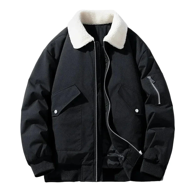 Herren Winter Bomberjacke mit modischem Lammfellkragen – Lässiger Stil für kalte Tage