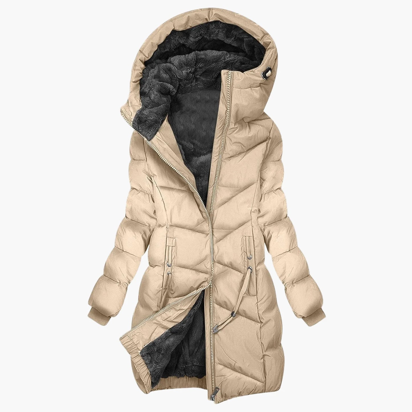 Abrigo de invierno largo acolchado para mujer con capucha – Parka outdoor cortavientos y cálido