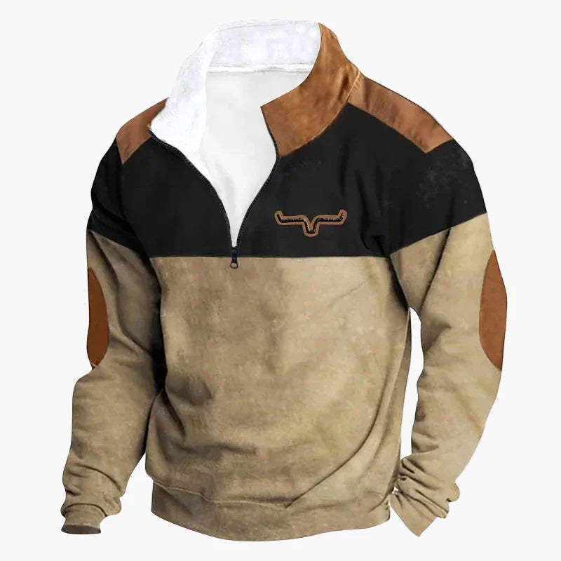 Herren Vintage Western Half-Zip Pullover mit Ethno-Muster für Outdoor und Freizeit