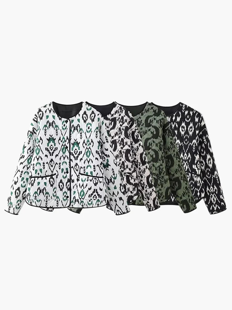 Damernas quiltade jacka med ikat-mönster – Moderiktig övergångsjacka, avslappnad stil för vardag och fritid