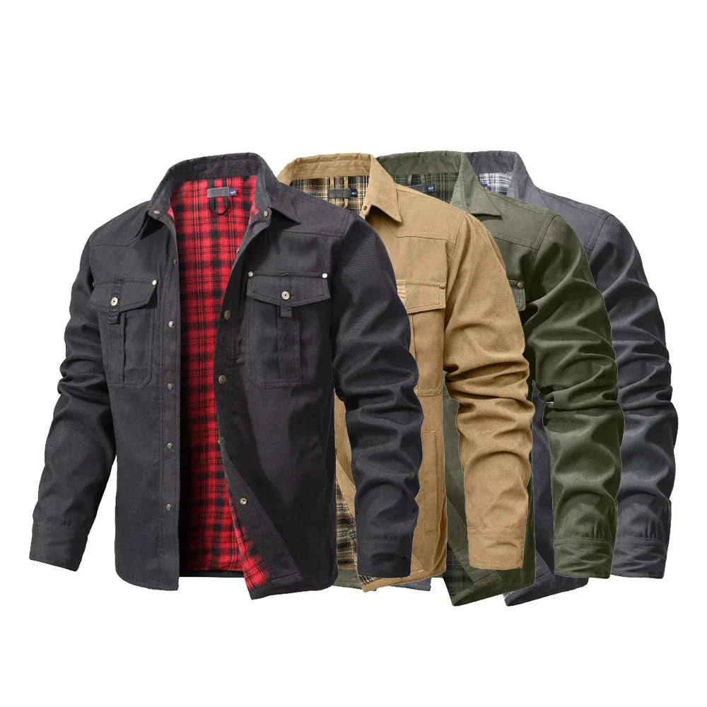 Overshirt outdoor para hombre estilo western cowboy de primavera – Chaqueta de ocio con forro de franela y botones a presión