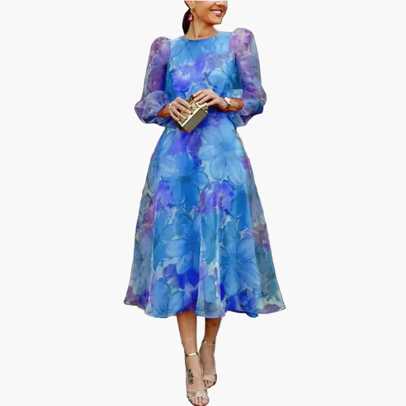 Damen Festliches Midi-Kleid mit Blumenmuster – Eleganter Look für Hochzeiten & besondere Anlässe
