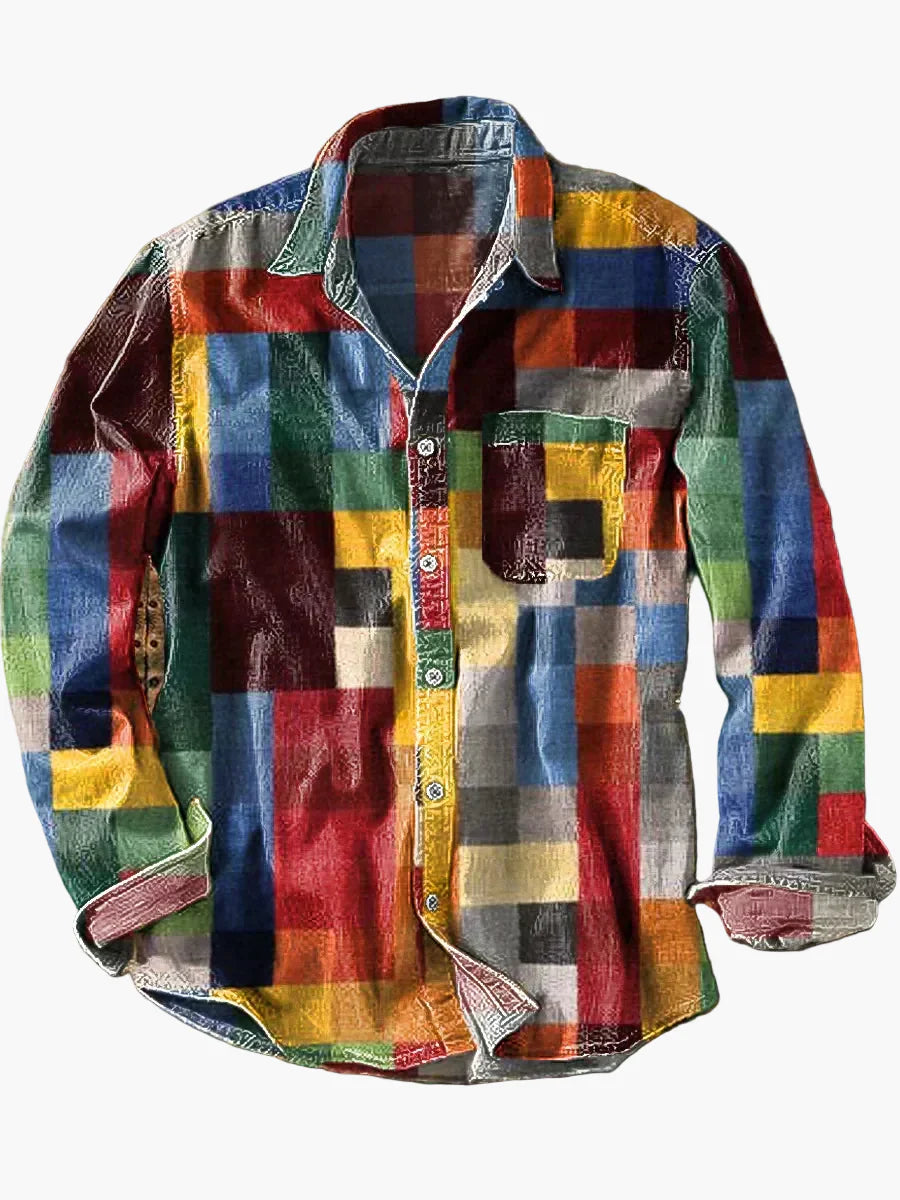 Camisa casual para hombre con diseño patchwork – Estilo relajado para diario y tiempo libre