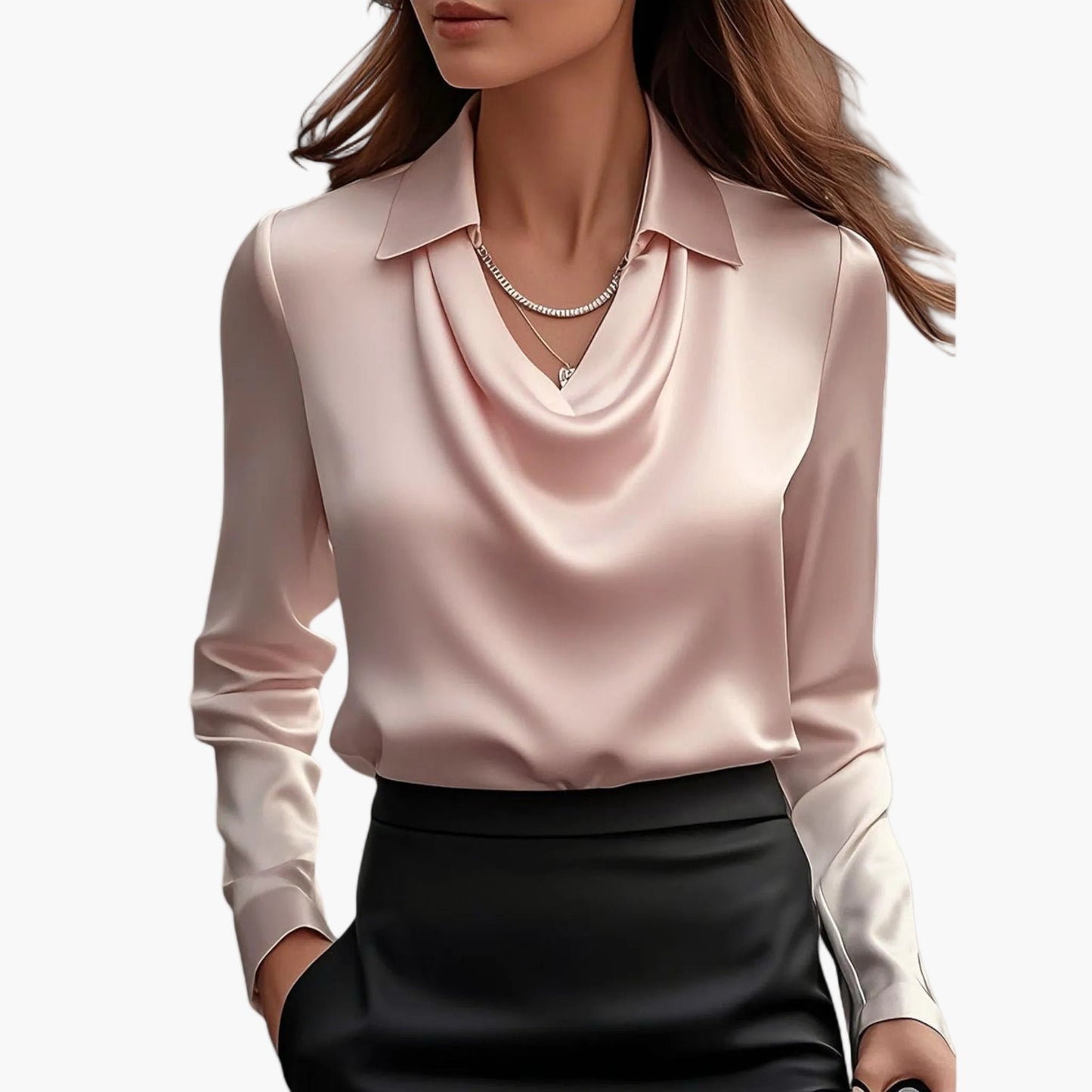 Damen Businessbluse mit Wasserfallkragen – Elegante Büro- & Abendmode