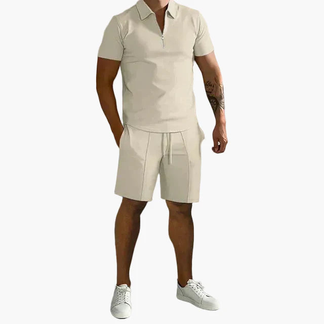 Herr Polo & Shorts Set – Modernt Sommaroutfit, Smart-Casual, Perfekt för Fritid och Evenemang