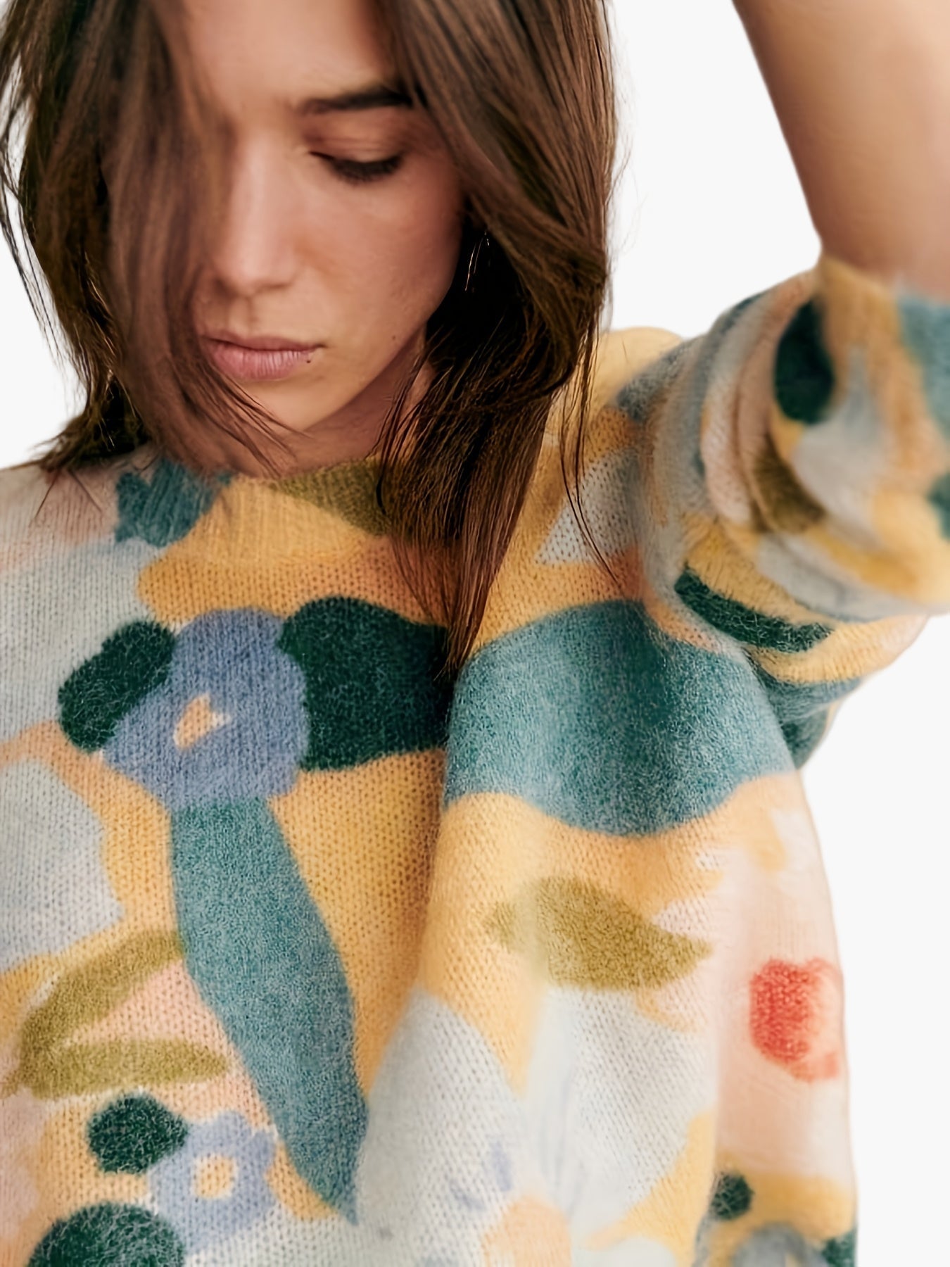 Damen Pullover im floralen Colorblock-Design – Eleganter Strickpullover für Herbst & Winter