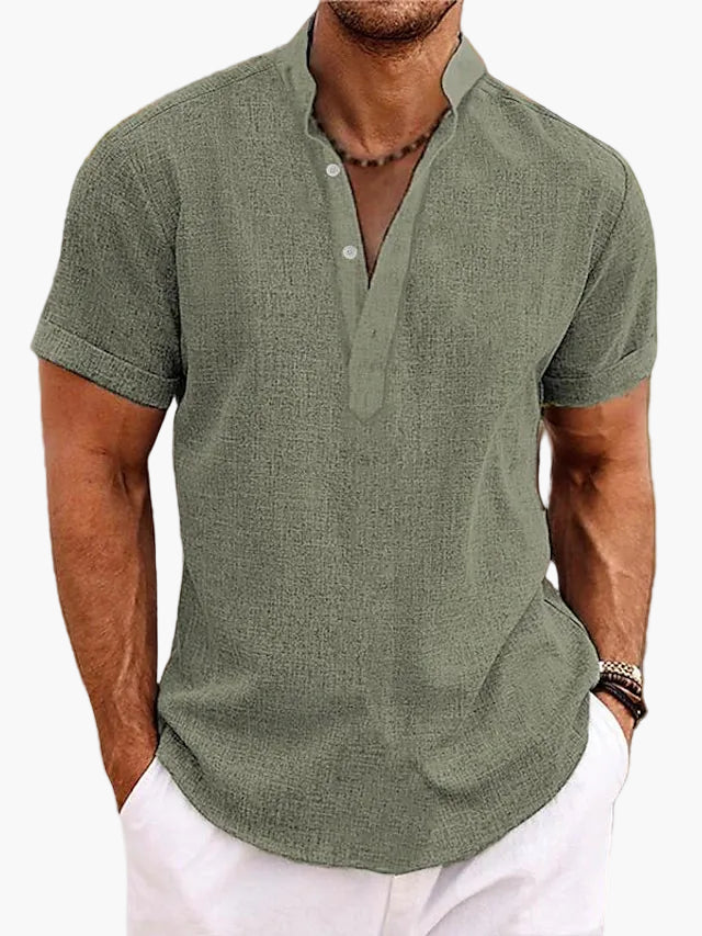 Camiseta Henley de manga corta para hombre – Camisa casual moderna para verano, vacaciones y diario