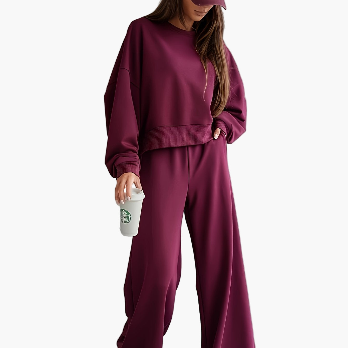 Conjunto de sudadera oversize y pantalón ancho para mujer – Estilo urbano cómodo para día a día y viajes