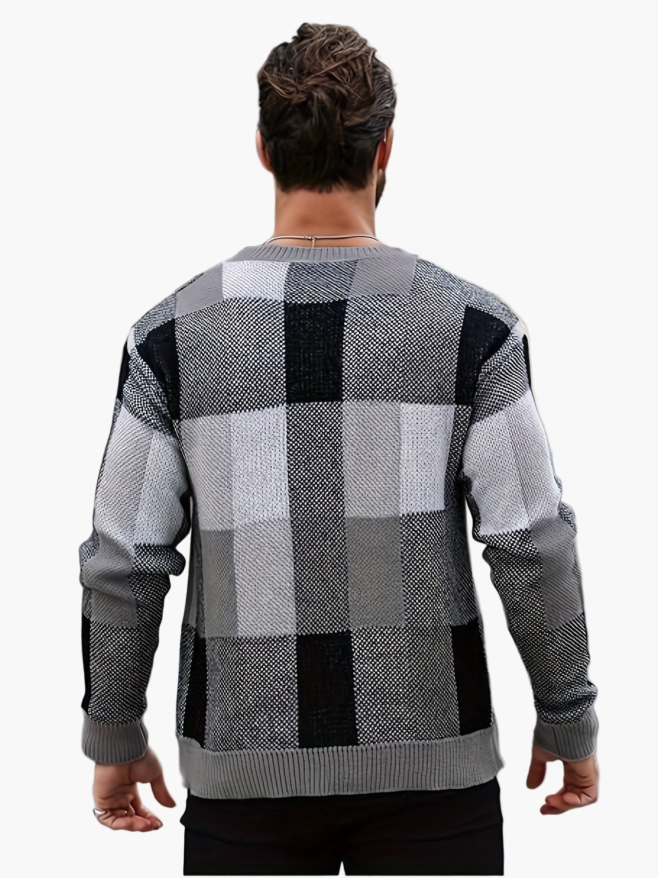 Herren Grobstrick Pullover Kariert Lässiger Style für Herbst und Winter