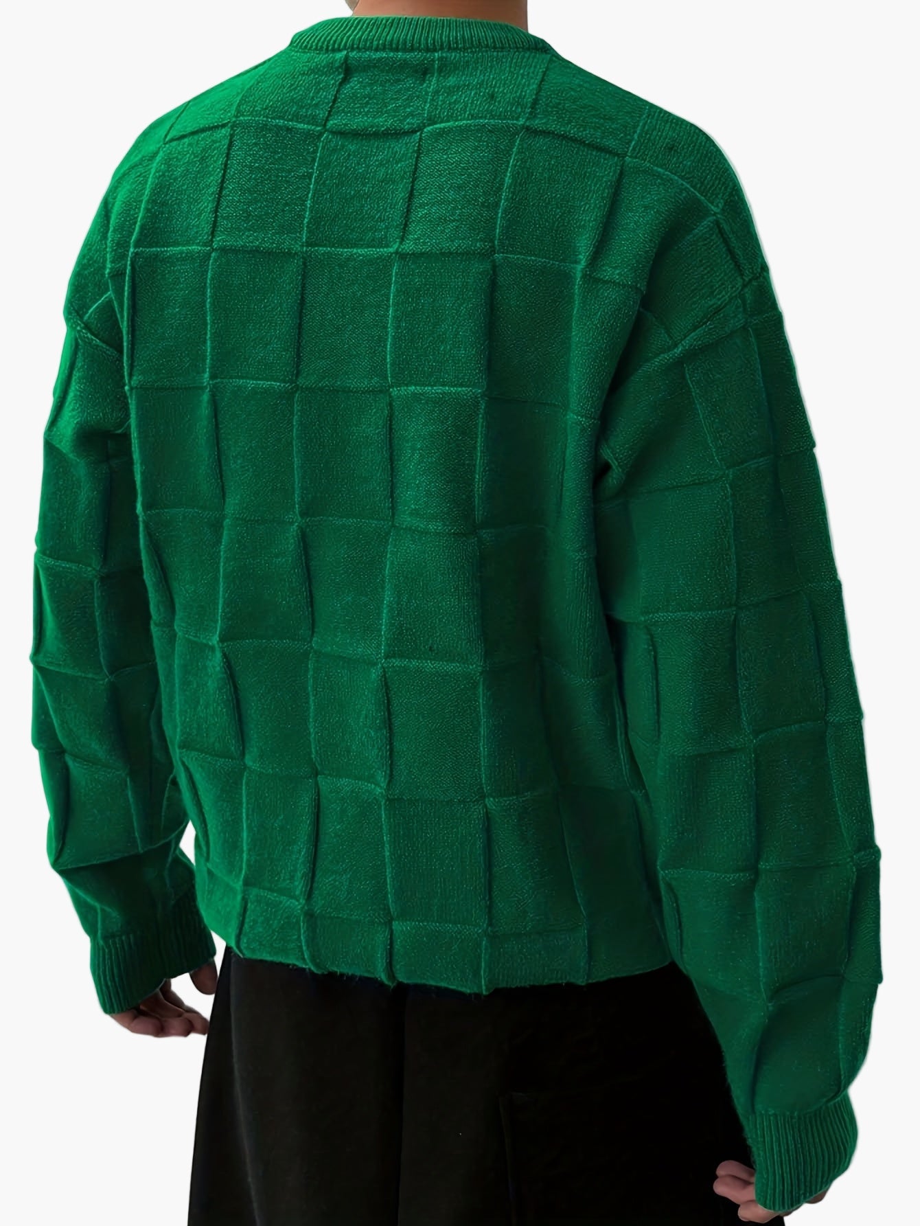 Herren Streetwear Strickpullover mit 3D-Kachelmuster – Lässiger Style für Herbst und Winter