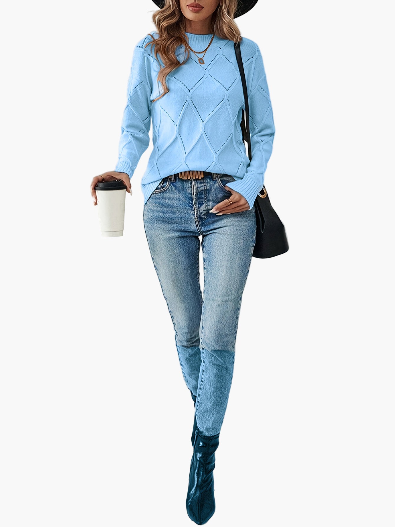 Damen Pullover Strickpullover mit geometrischem Muster, eleganter Freizeit-Look