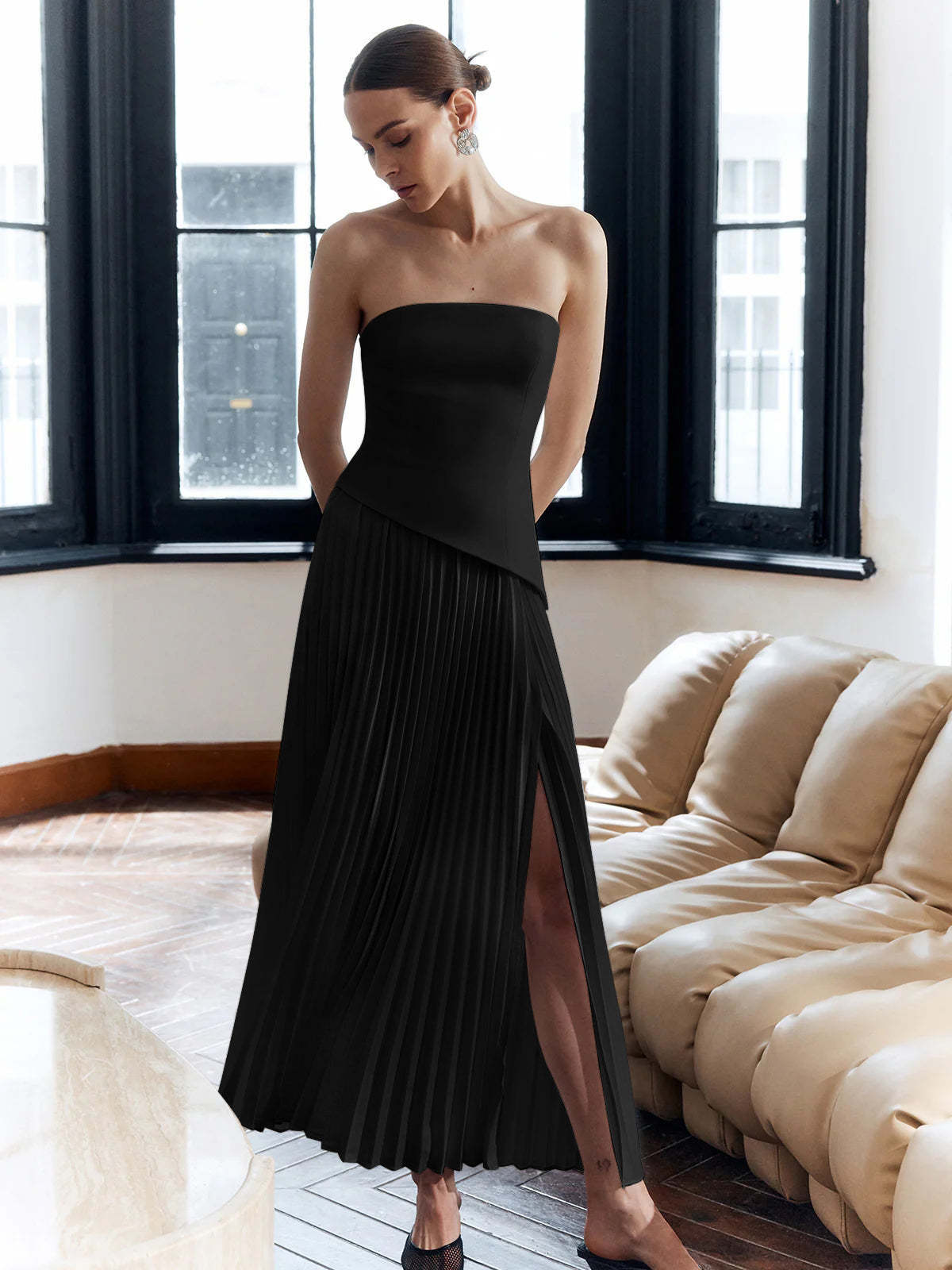 Damen Abendkleid Elegant Asymmetrisch Bandeau Maxikleid für besondere Anlässe