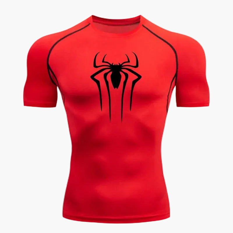 Herr Kompressionsshirt med Spindel-Logo – Sport- & Fitness-T-shirt i superhjältestil