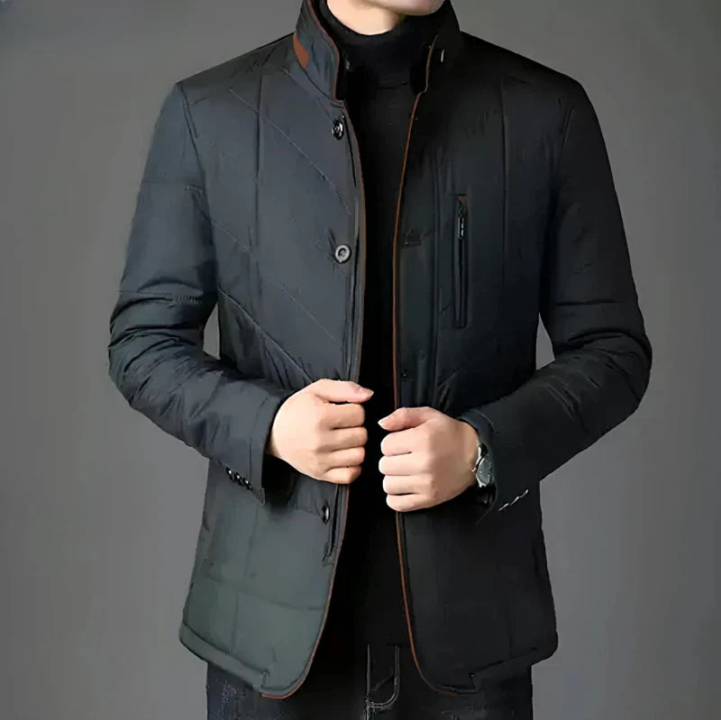 Herren Steppjacke im eleganten Business-Stil mit abnehmbarem Kunstfellkragen – Perfekt für Freizeit und Büro