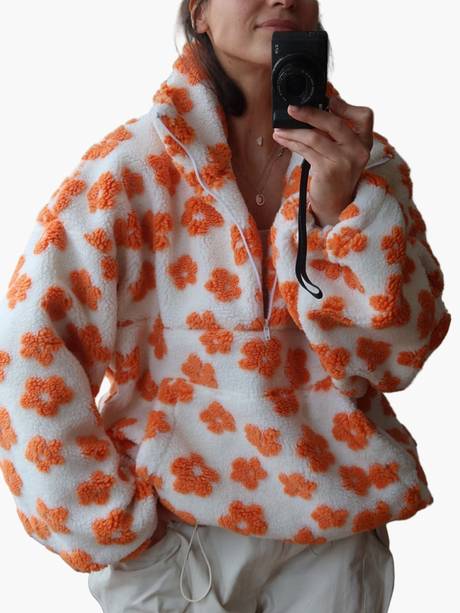 Damen Kuschelpullover mit Blumenmuster – Boho Stil für Herbst und Freizeit