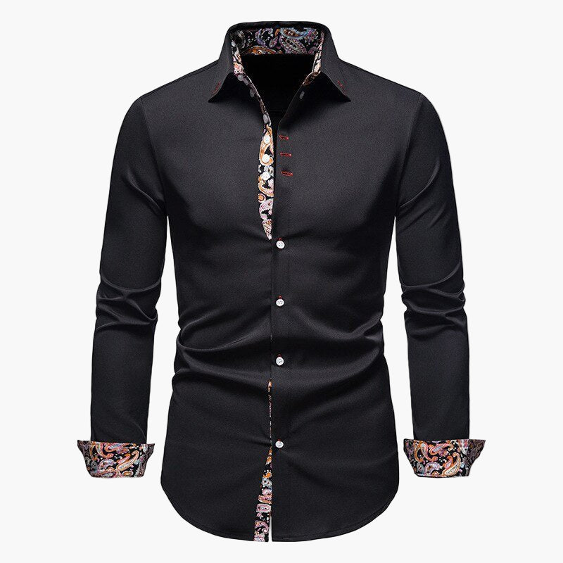 Camisa casual para hombre con detalles paisley – Camisa moderna de manga larga para hombres con estilo