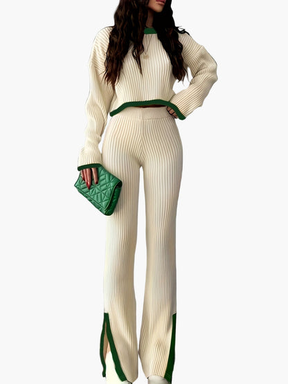 Damen Elegantes Zweiteiler-Set – Strickpullover und Hose, Stilvoll für Freizeit und Alltag