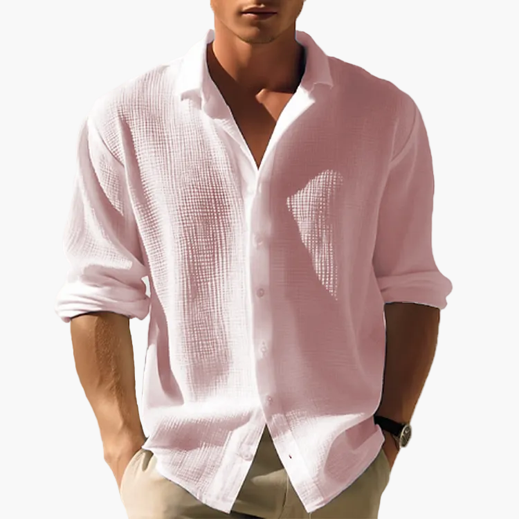 Camicia da uomo a manica lunga per il tempo libero con colletto revers – Camicia estiva moderna per tutti i giorni e vacanze