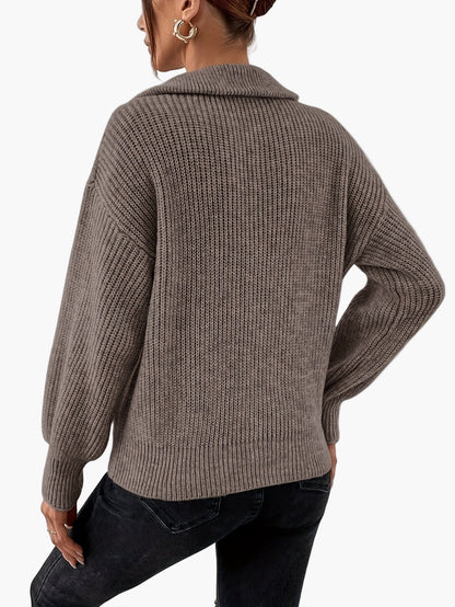 Damen Strickpullover mit Reißverschluss und lässigem Kragen – Modischer Freizeit-Look