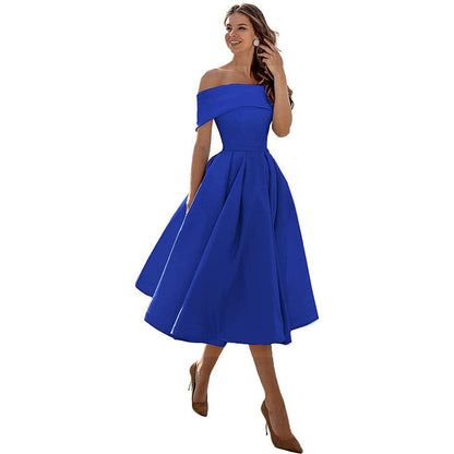 Schulterfreies Sommerkleid Damen – Luftiges elegantes Satin Cocktailkleid