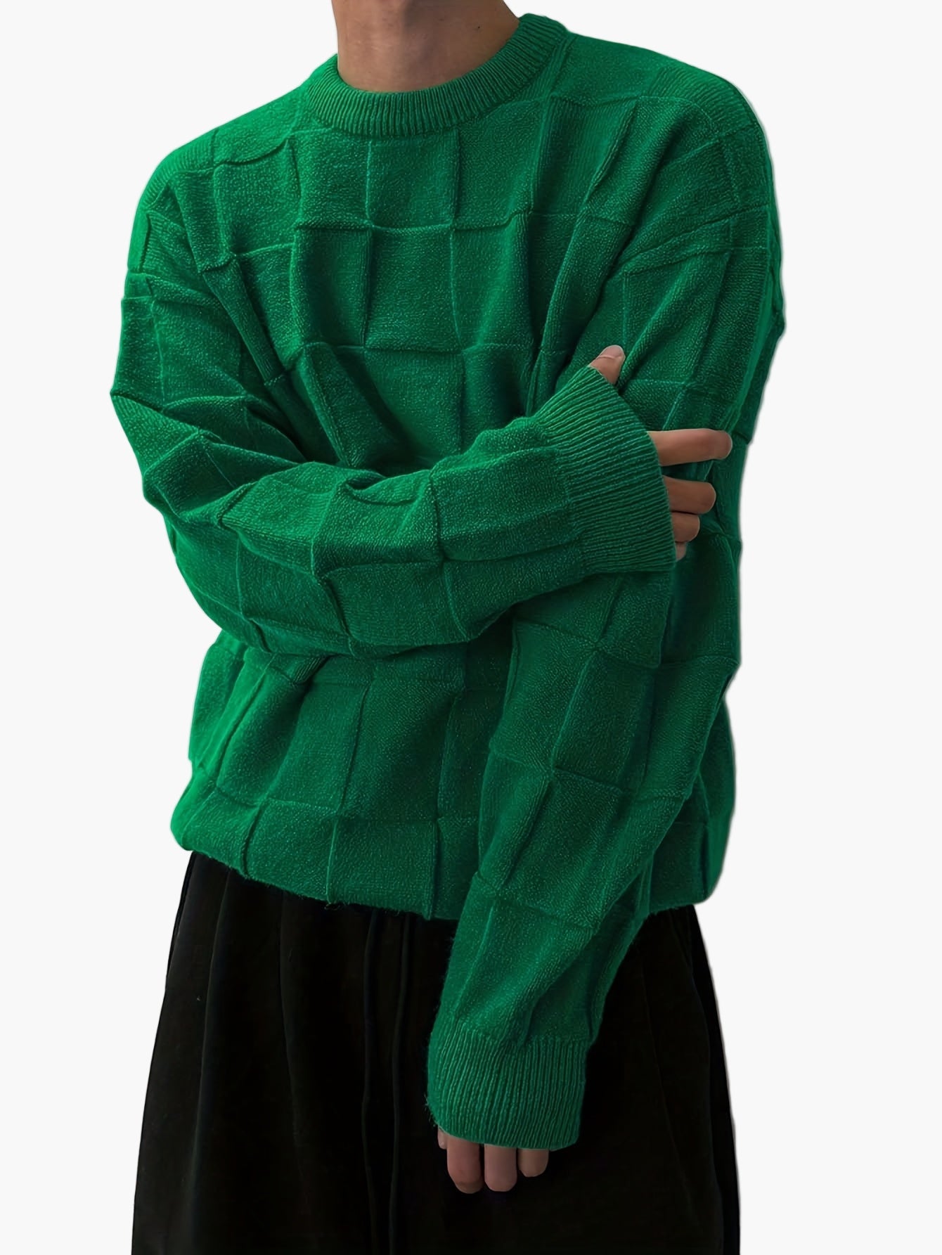 Herren Streetwear Strickpullover mit 3D-Kachelmuster – Lässiger Style für Herbst und Winter