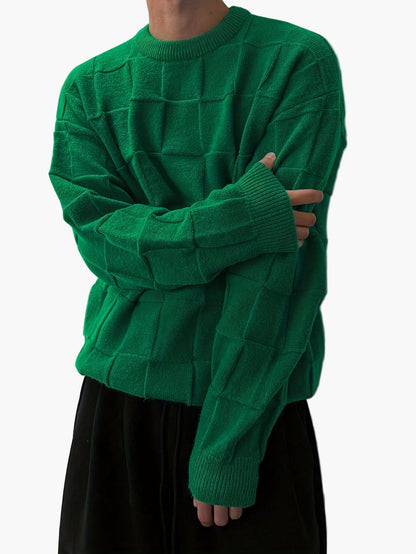 Herren Streetwear Strickpullover mit 3D-Kachelmuster – Lässiger Style für Herbst und Winter