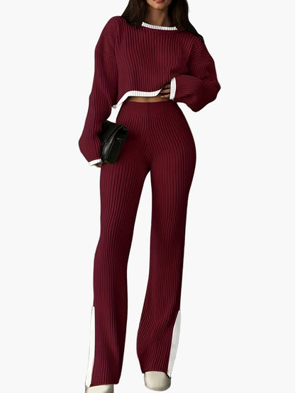 Damen Elegantes Zweiteiler-Set – Strickpullover und Hose, Stilvoll für Freizeit und Alltag