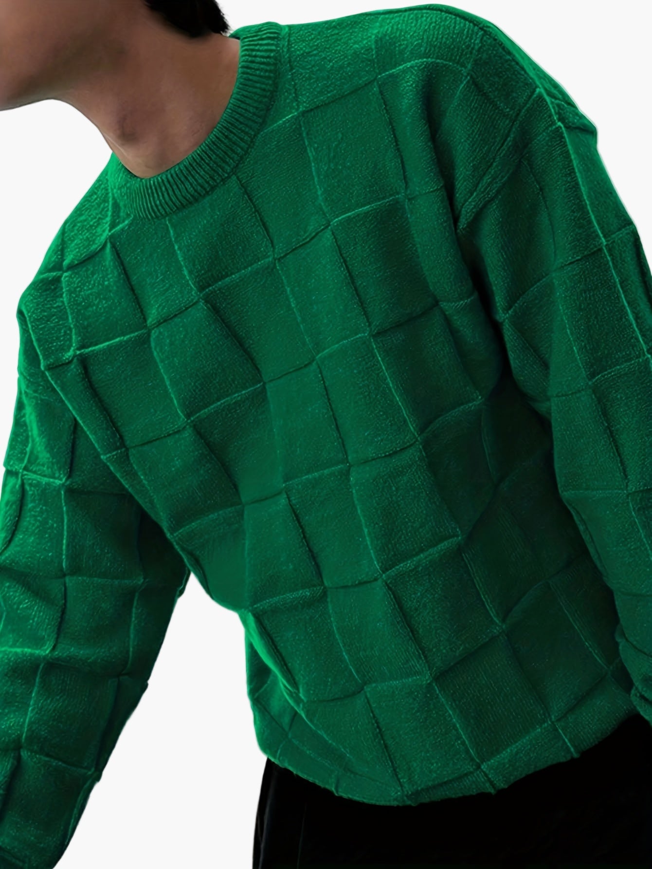 Herren Streetwear Strickpullover mit 3D-Kachelmuster – Lässiger Style für Herbst und Winter