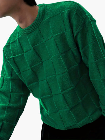 Herren Streetwear Strickpullover mit 3D-Kachelmuster – Lässiger Style für Herbst und Winter
