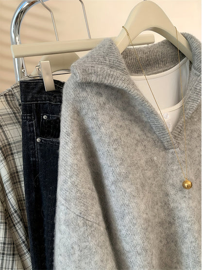 Damen Vintage Pullover mit V-Ausschnitt – Lässiger Herbst/Winter Strickpullover