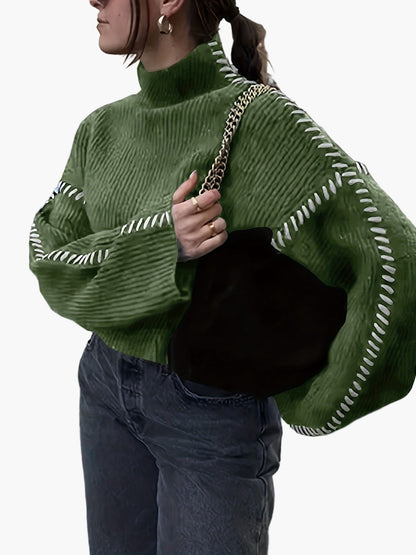 Damen Oversize-Strickpullover mit Ziernähten und Stehkragen – Modischer Herbst/Winter Sweater