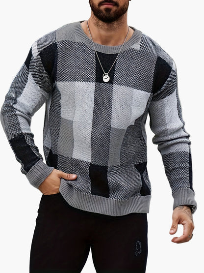 Herren Grobstrick Pullover Kariert Lässiger Style für Herbst und Winter