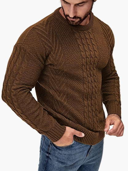 Herren Strickpullover im Casual Look für Herbst und Winter – Modischer Grobstrick Pullover mit Rundhalsausschnitt