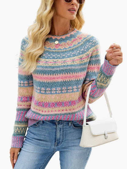 Damen Strickpullover mit skandinavischem Muster – Eleganter Winterpullover für Alltag & Freizeit