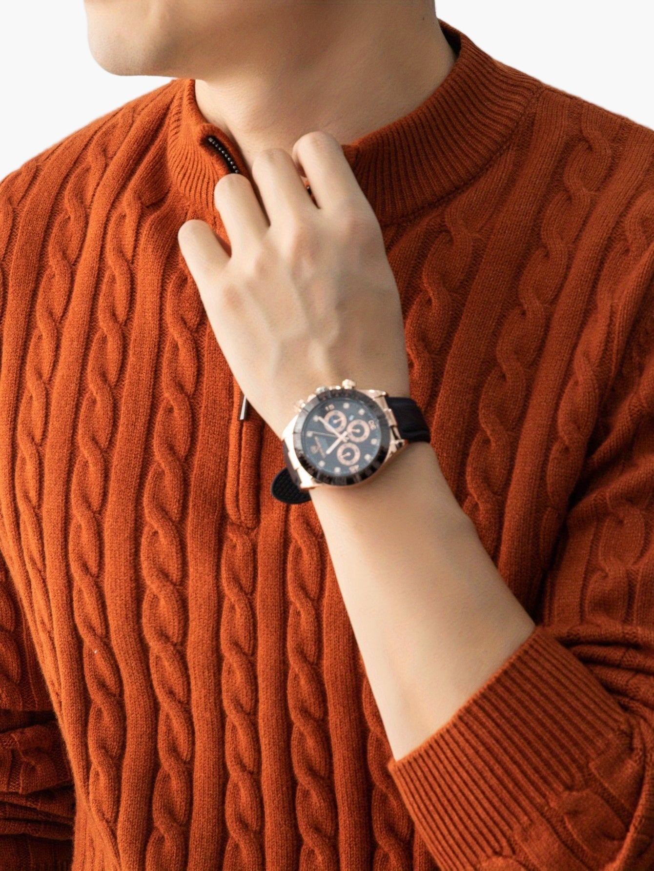 Herren Strickpullover mit Zopfmuster und Stehkragen – Modischer Freizeit-Look für Herbst und Winter