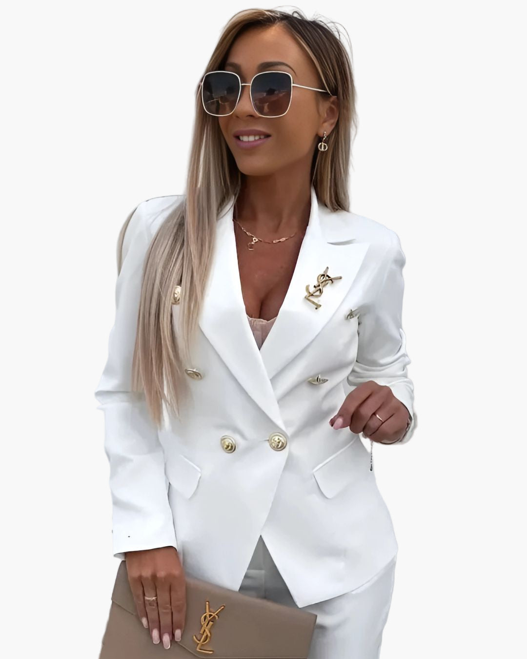 Traje de negocios de mujer con blazer cruzado – Elegante traje de pantalón para oficina y eventos