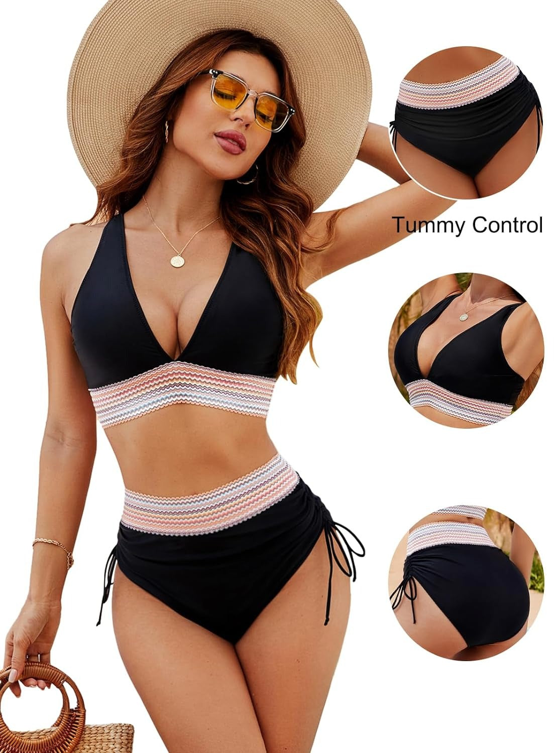 Sommer Bikini Damen – High Waist Zweiteiler mit Neckholder & Bauchweg-Effekt